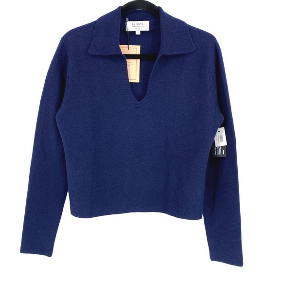 La Ligne Cashmere Blue Polo Sweater Womens Size Small Navy - Picture 1 of 11